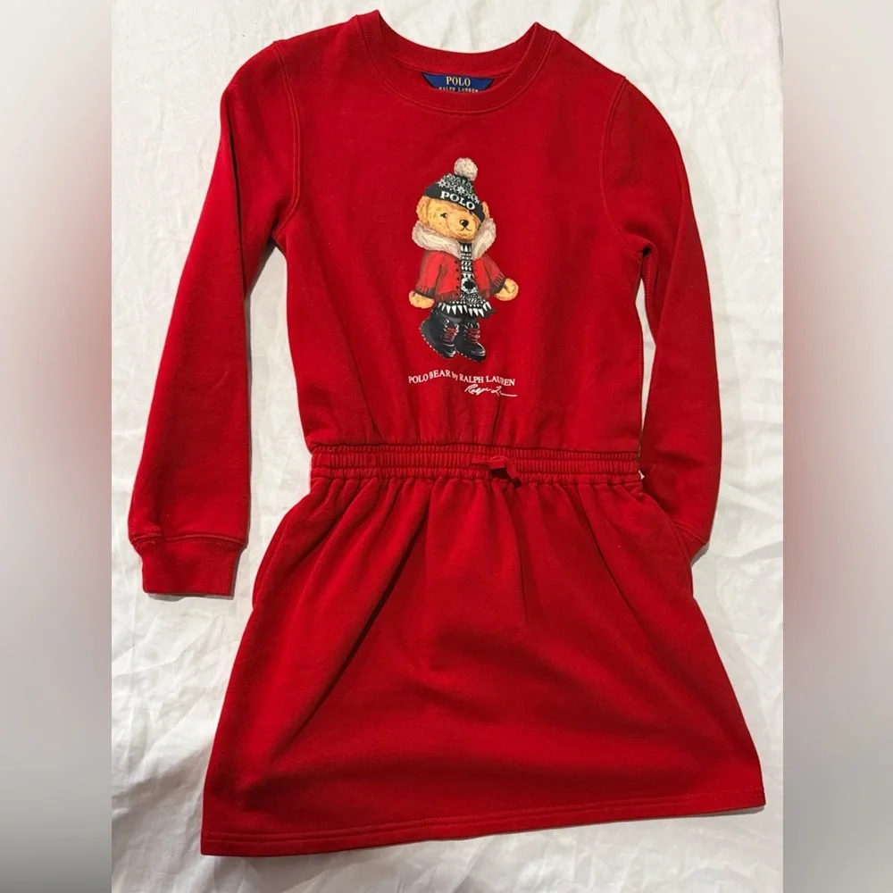 Polo Ralph Lauren girls Red Bear Dress and White Tee Set size M 8-10 - Picture 4 of 11